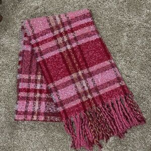 Pink and Red Plaid Fringe Scarf